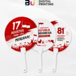 Kipas Kerang Custom Kemerdekaan untuk merchandise HUT RI dengan desain merah putih dari BU Digital Printing.