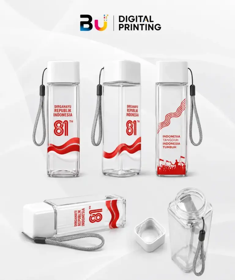 Tumbler Kotak Custom Spesial Kemerdekaan dengan Berbagai Visual Area Cetak dari BU Digital Printing
